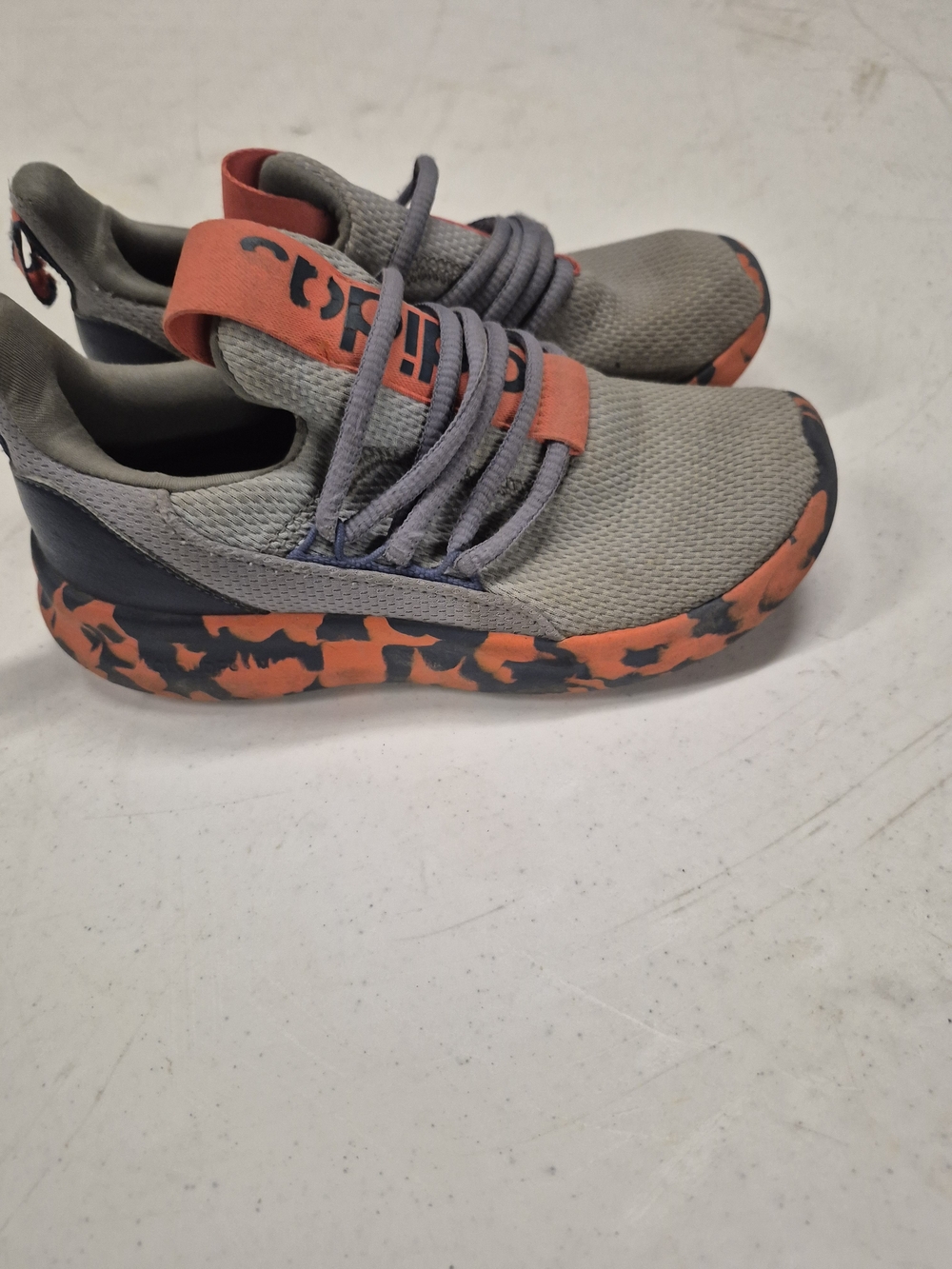adidas Kids Gray Slip-On Sneakers with Orange Camo Sole